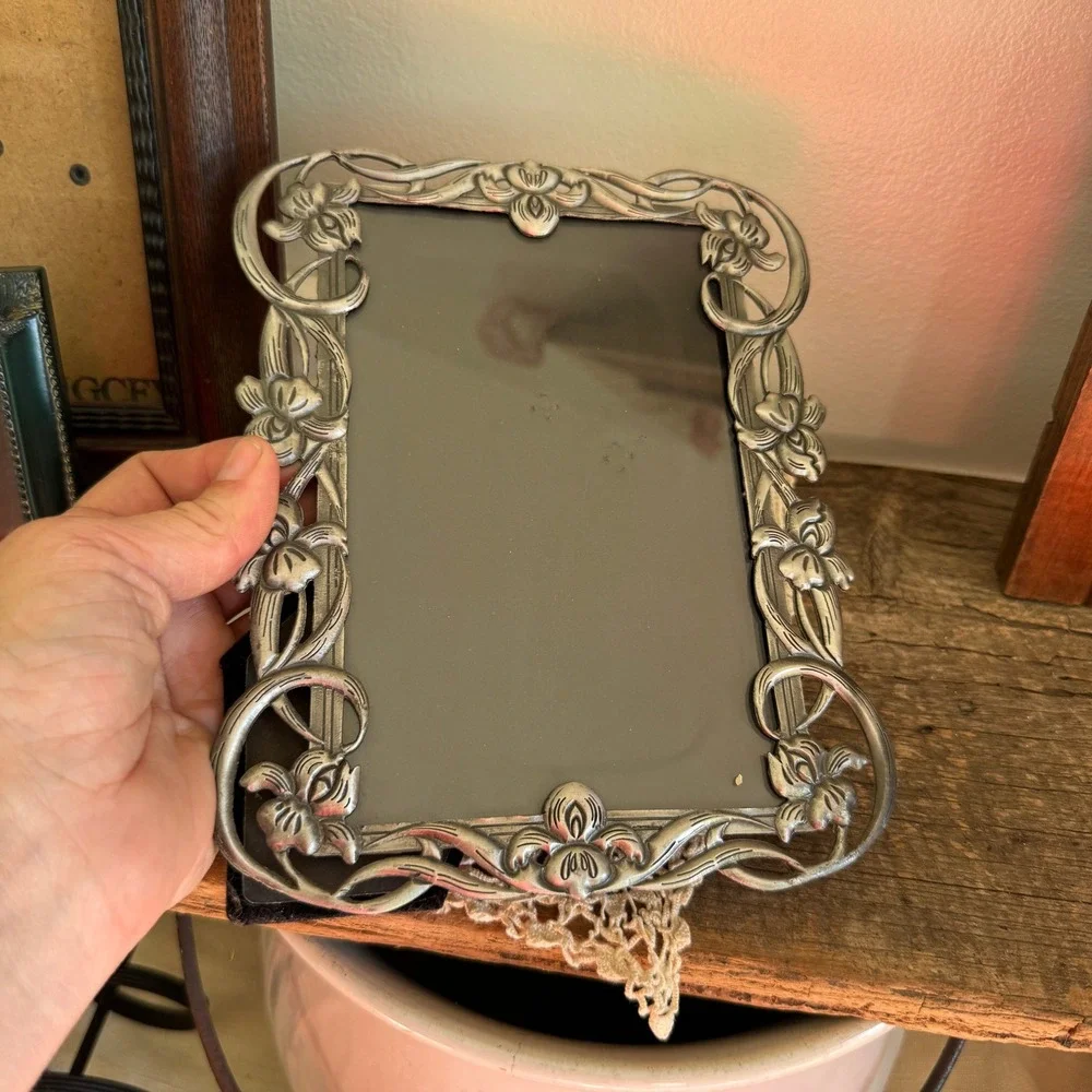 Vintage Picture Frame Set Thomasville Wood Fetco Silver Floral Green Ornate 3pc